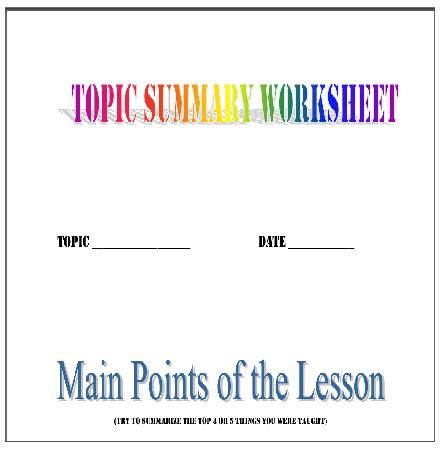 Free Topic Summary Worksheet – Innovative Education and Training Solutions